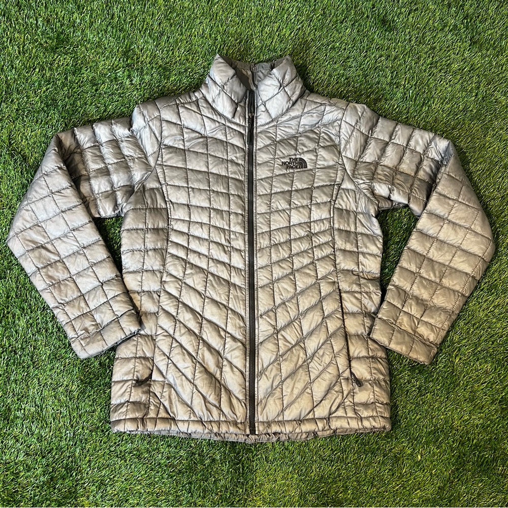 Womens North face silver eco thermoball full zip jacket coat puffer